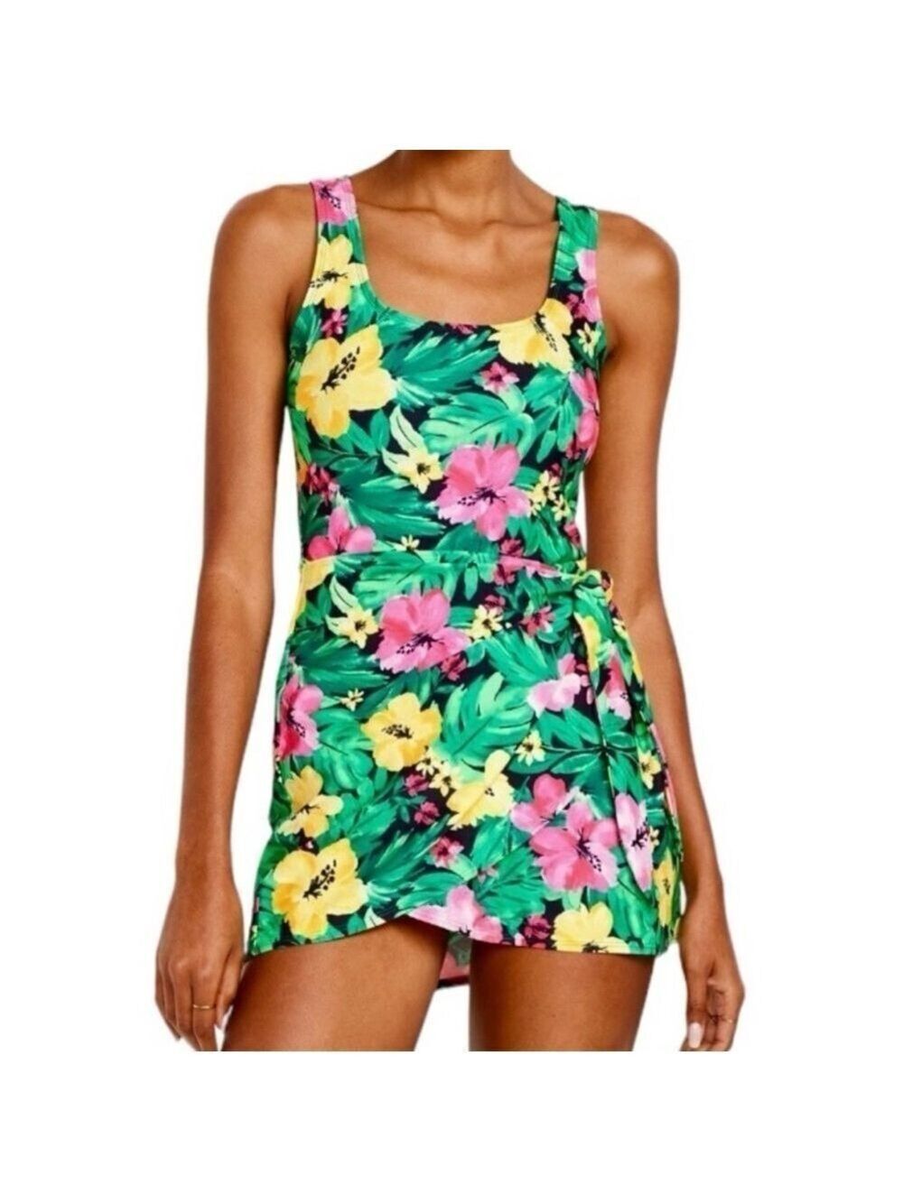 Old Navy Hawaiian Floral Sarong One Piece Classic Side-Tie Swim Dress Swimsuit S